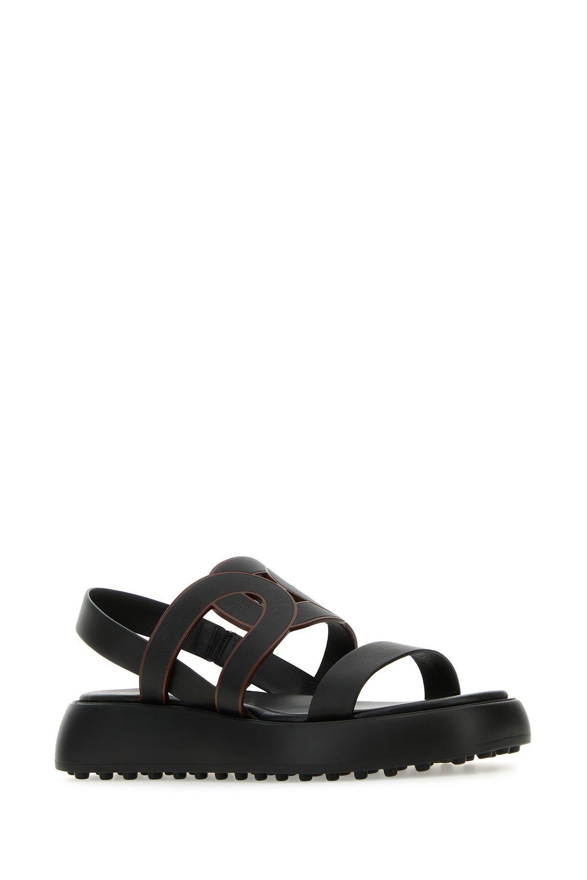 TOD'S Leather Kate Sandals In Nero Product Image