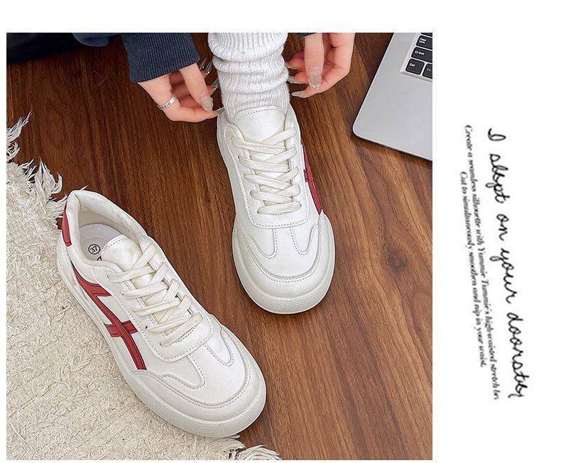 Two Tone Lace-Up Faux Leather Sneakers Product Image