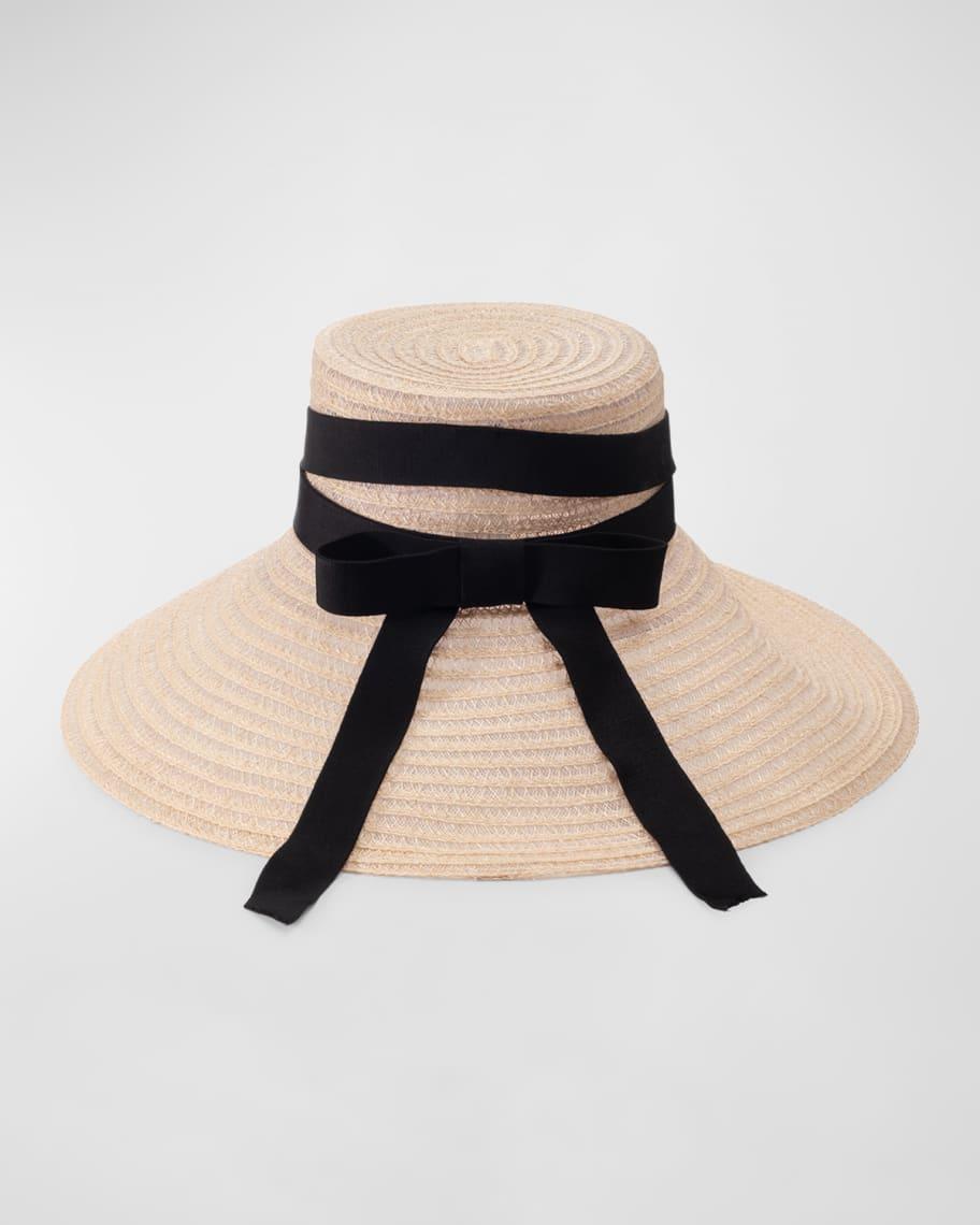 Mirabel Straw Large-Brim Hat With Bow  Product Image