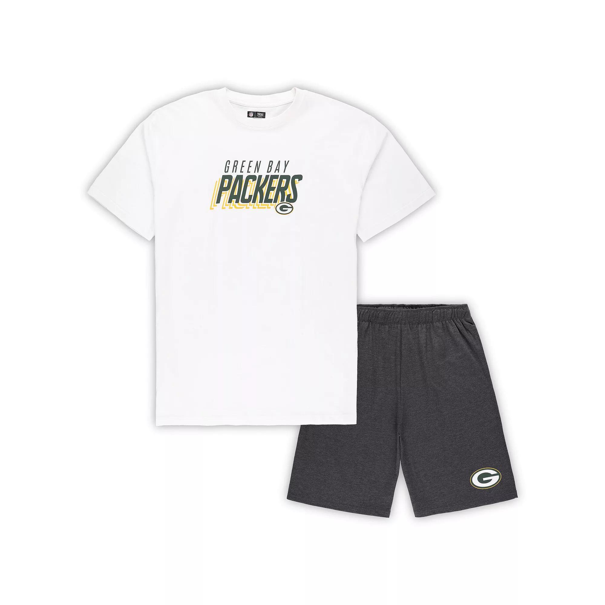 Men's Concepts Sport White/Charcoal Green Bay Packers Big & Tall T-Shirt and Shorts Set,  Product Image