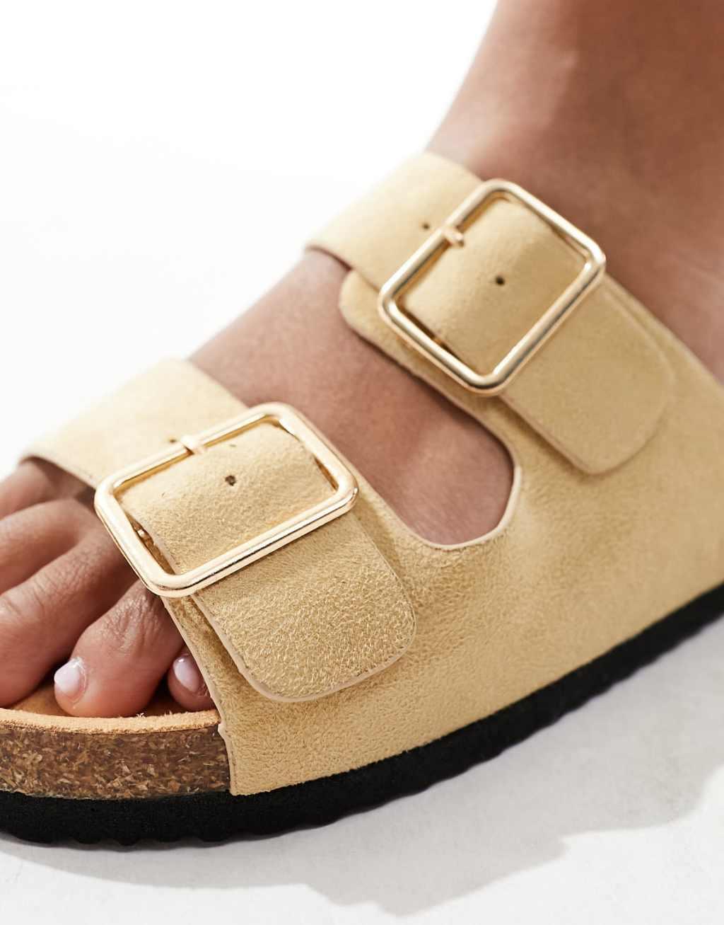 Glamorous double strap footbed sandals in taupe Product Image