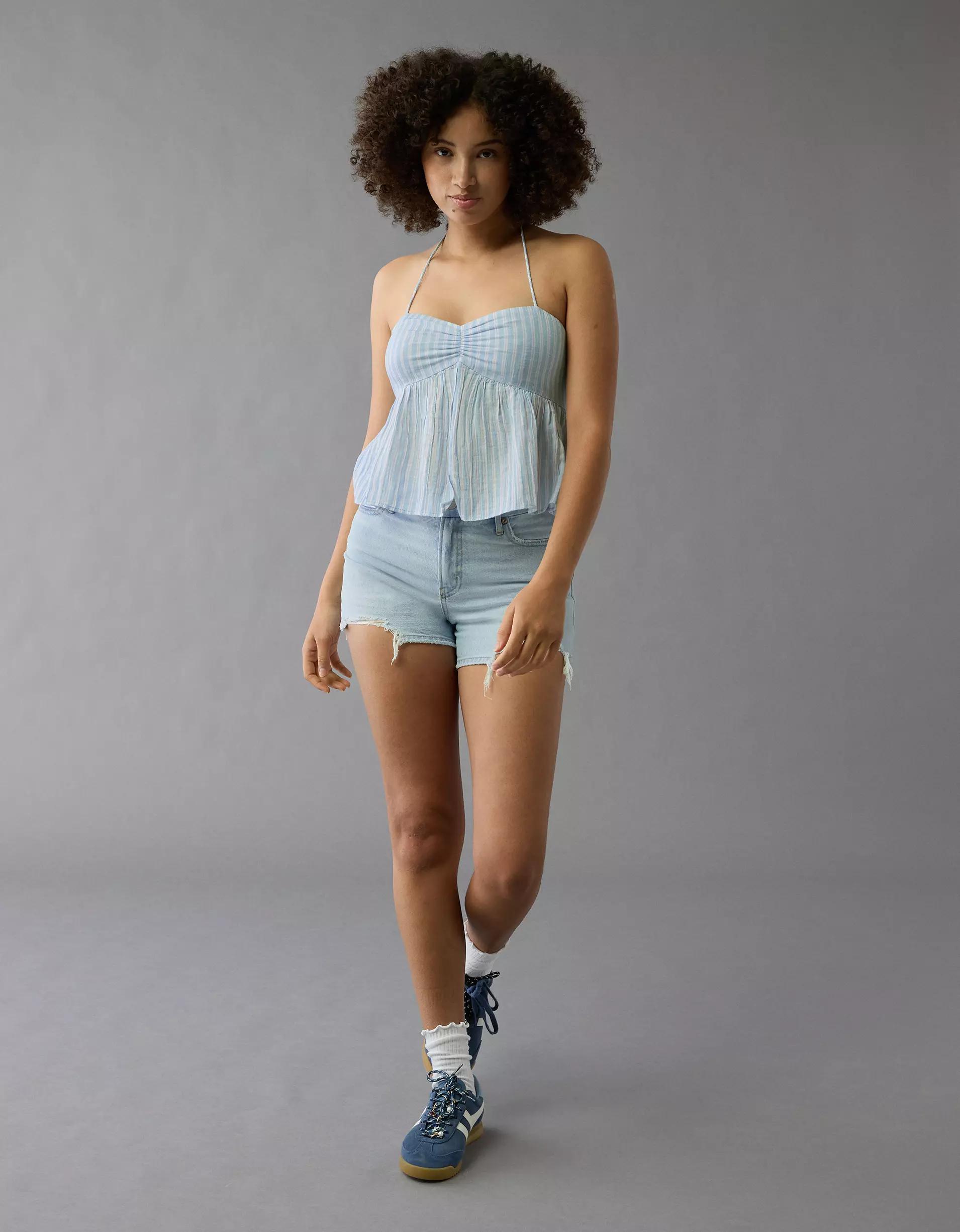 AE Cinched Flyaway Striped Halter Top Product Image