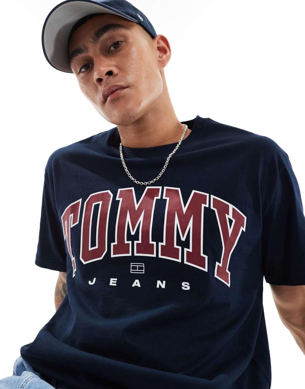 Tommy Jeans arch varsity logo T-shirt in navy Product Image