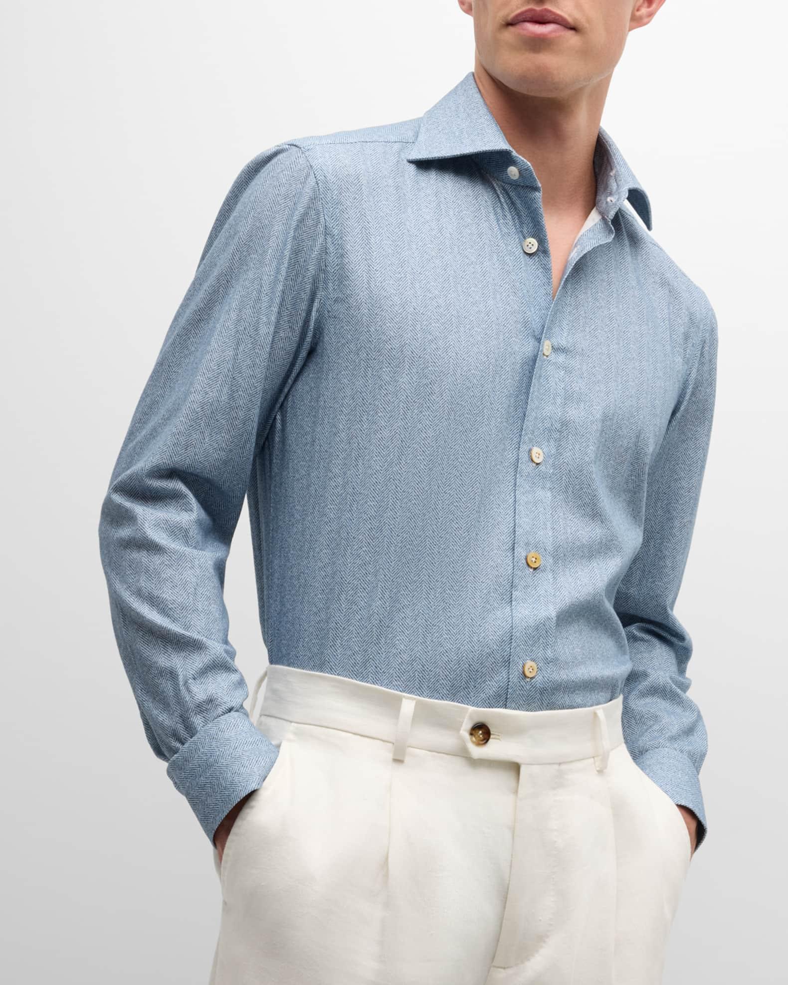 Men's Cotton Herringbone-Print Sport Shirt Product Image