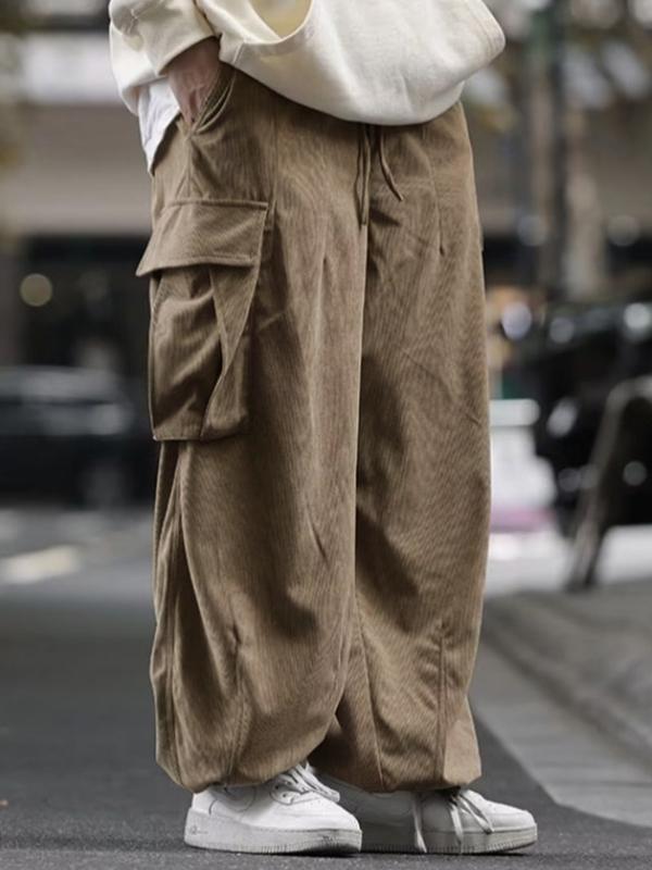 Men's Vintage Corduroy Multi Pocket Drawstring Cargo Pants Product Image