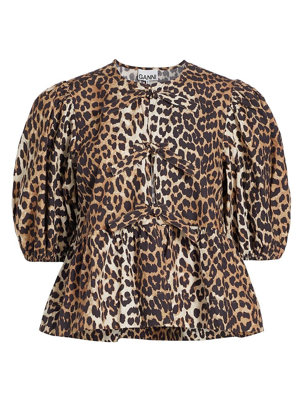 Womens Leopard Poplin Peplum Blouse Size 0 Product Image