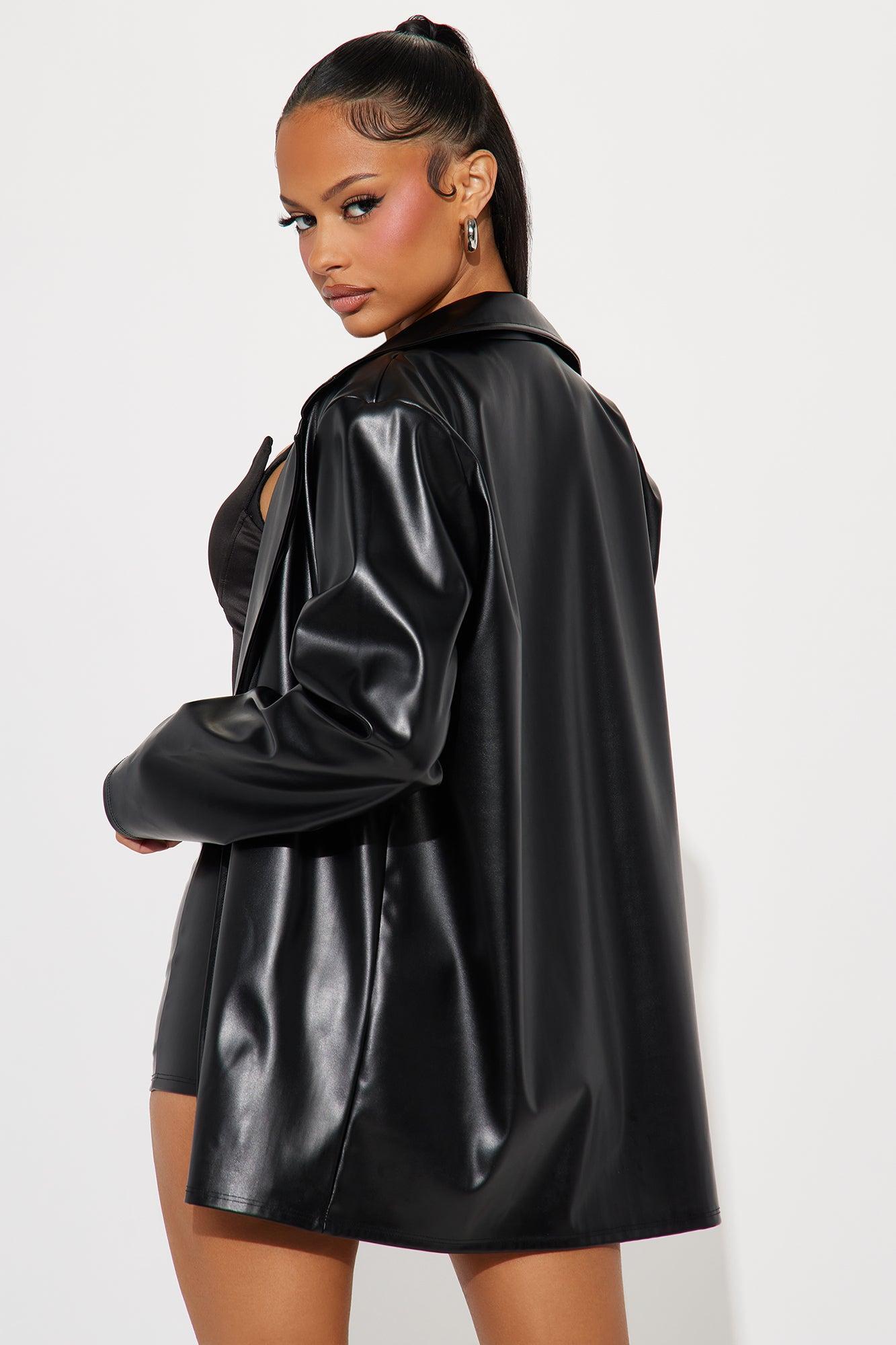 Step Out Oversized Faux Leather Blazer - Black Product Image