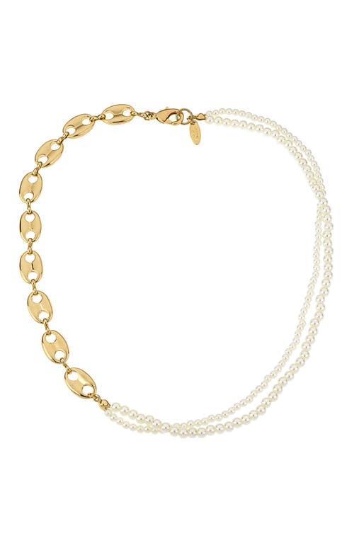 Ettika Meet Me Halfway Imitation Pearl & 18K Gold Plated Chain Necklace, 16 Product Image