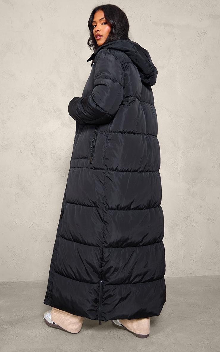 Tall Black Maxi Longline Hooded Puffer Coat Product Image