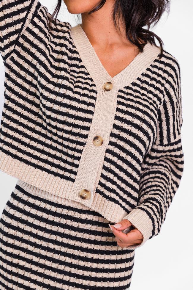 Believe In Me Cream and Black Button Front Striped Cardigan FINAL SALE Product Image