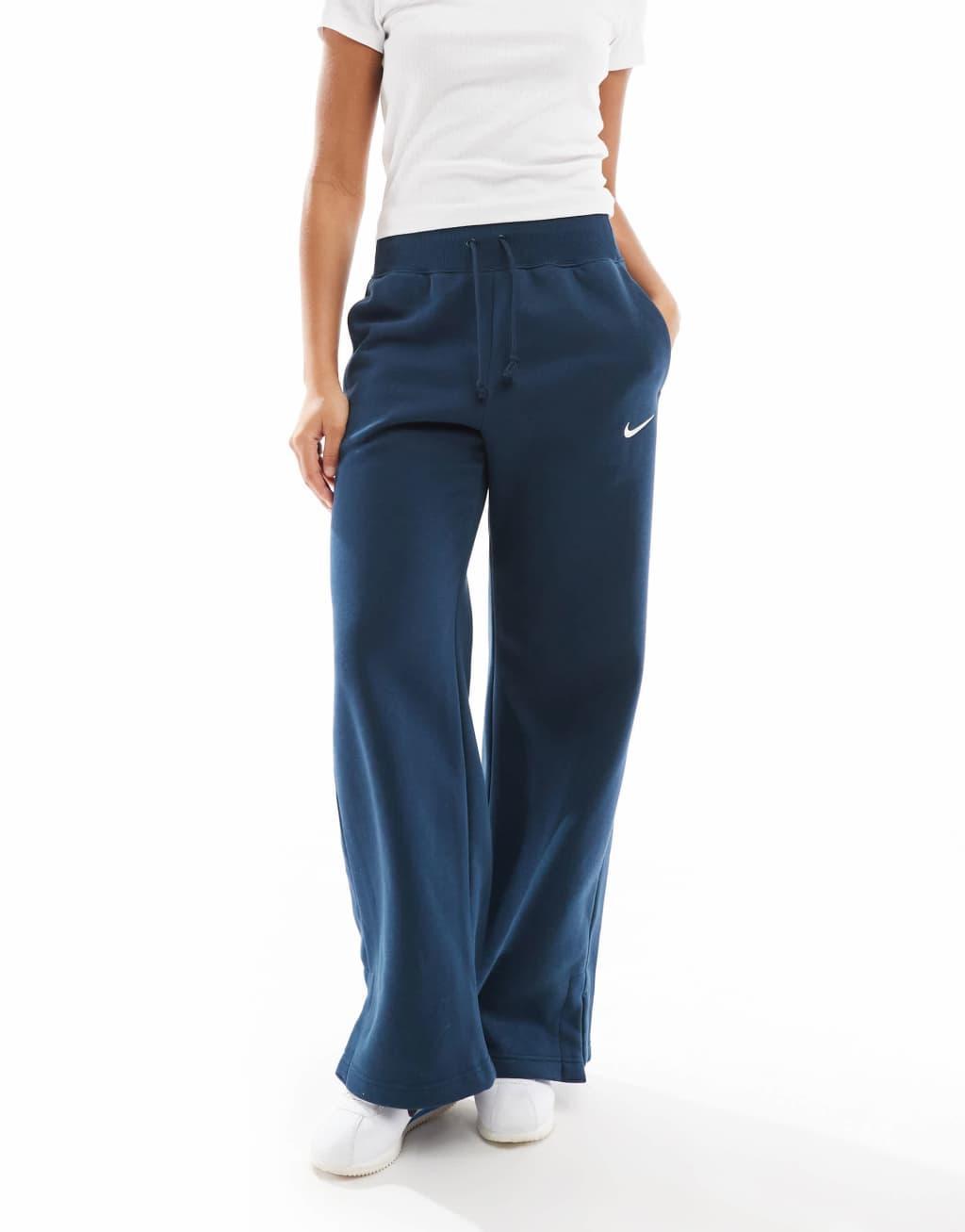 Nike Phoenix Fleece high rise wide leg sweatpants in navy Product Image