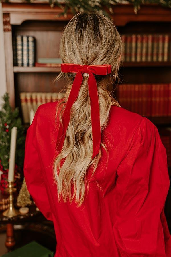 The Alice Long Velvet Bow Hair Clip in Red Product Image