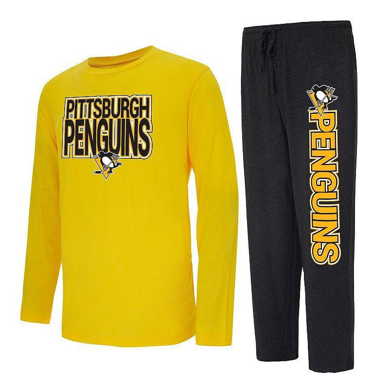 Mens Concepts Sport /Gold Pittsburgh Penguins Meter Long Sleeve T-Shirt & Pants Sleep Set Product Image