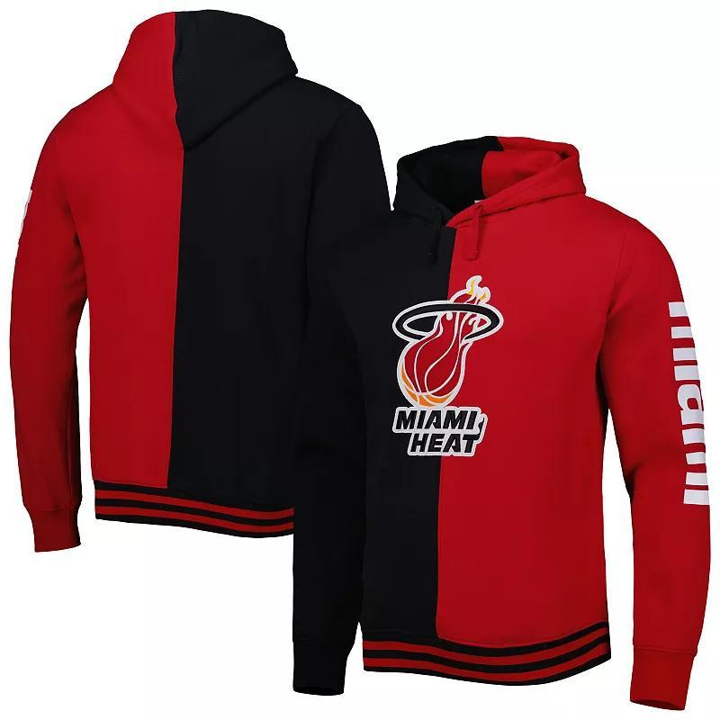 Men's Mitchell & Ness Black/Red Miami Heat Hardwood Classics Split Pullover Hoodie, Size: 3XL Product Image
