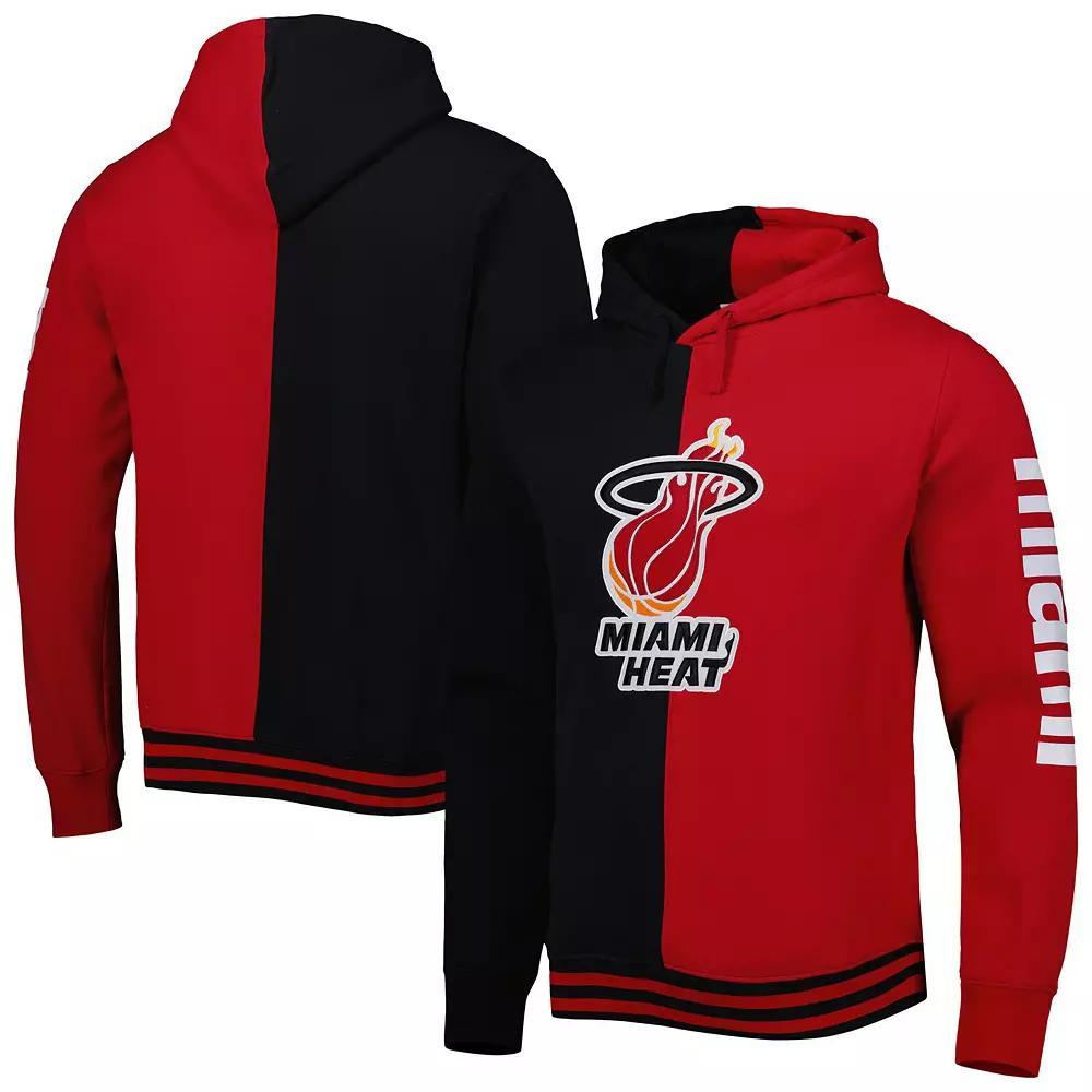 Men's Mitchell & Ness Black/Red Miami Heat Hardwood Classics Split Pullover Hoodie, Size: 3XL Product Image