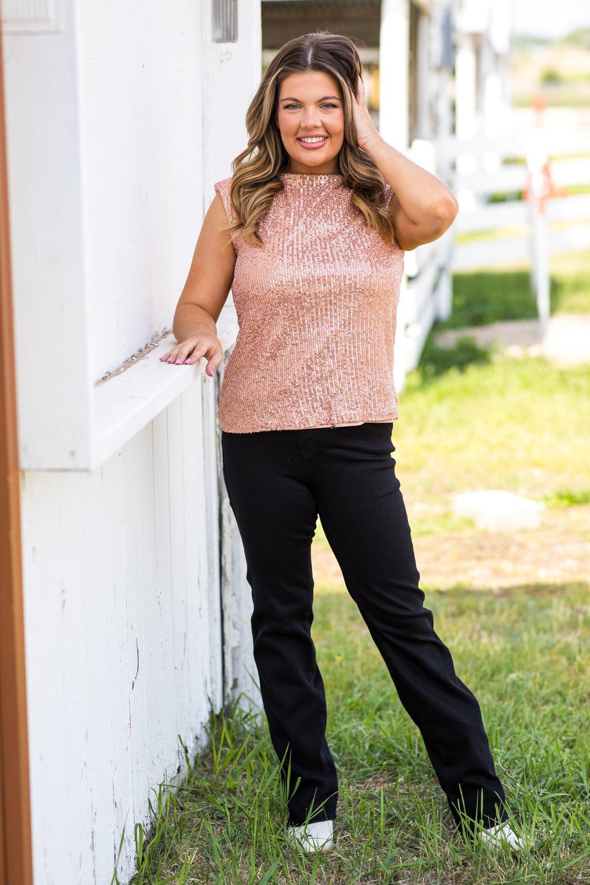 Dusty Rose Sequin Padded Shoulder Top Product Image