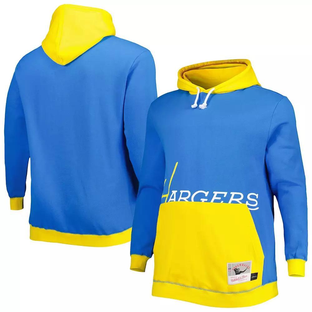 Men's Mitchell & Ness Powder Blue/Gold Los Angeles Chargers Big & Tall Big Face Pullover Hoodie, Size: 2XB, Light Product Image