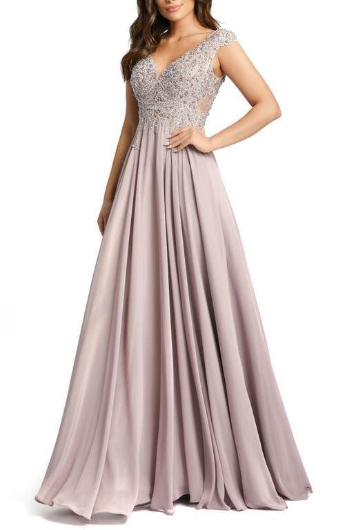 Womens Metallic Floral Bead-Embroidered A-Line Gown Product Image