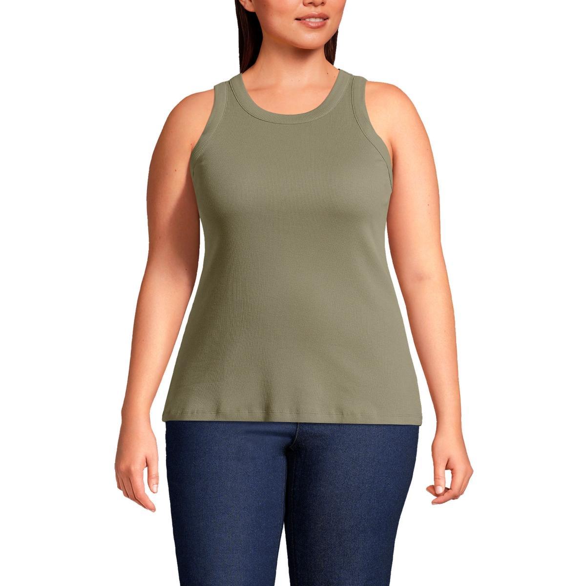 Plus Size Lands' End Ribbed Crewneck Tank Top, Women's, Size: 3XL, Sunwashed Green Product Image