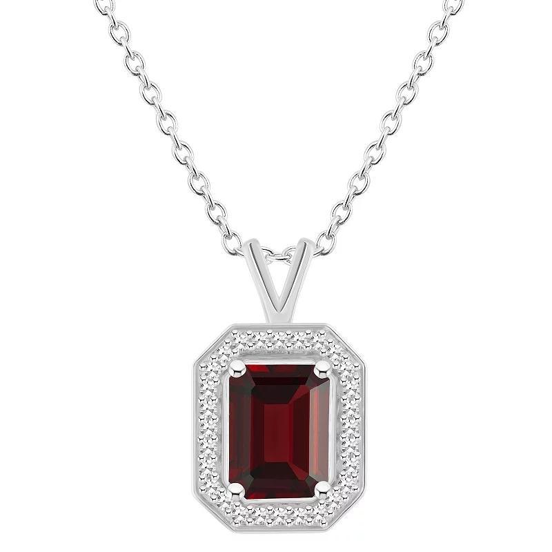 Celebration Gems 8 mm x 6 mm Gemstone & 1/8 Carat T.W. Diamond Octagonal Halo Pendant Necklace, Womens Red Product Image