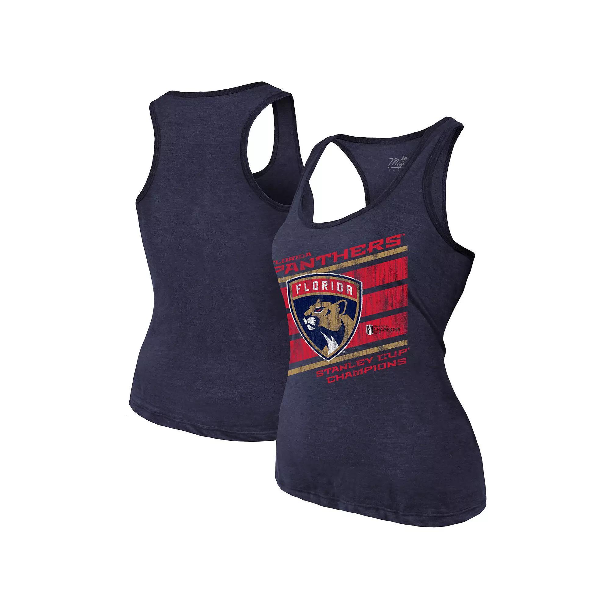 Women's Majestic Threads  Navy Florida Panthers 2024 Stanley Cup Champions Tri-Blend Racerback Tank Top, Size: XL, Pnt Blue Product Image