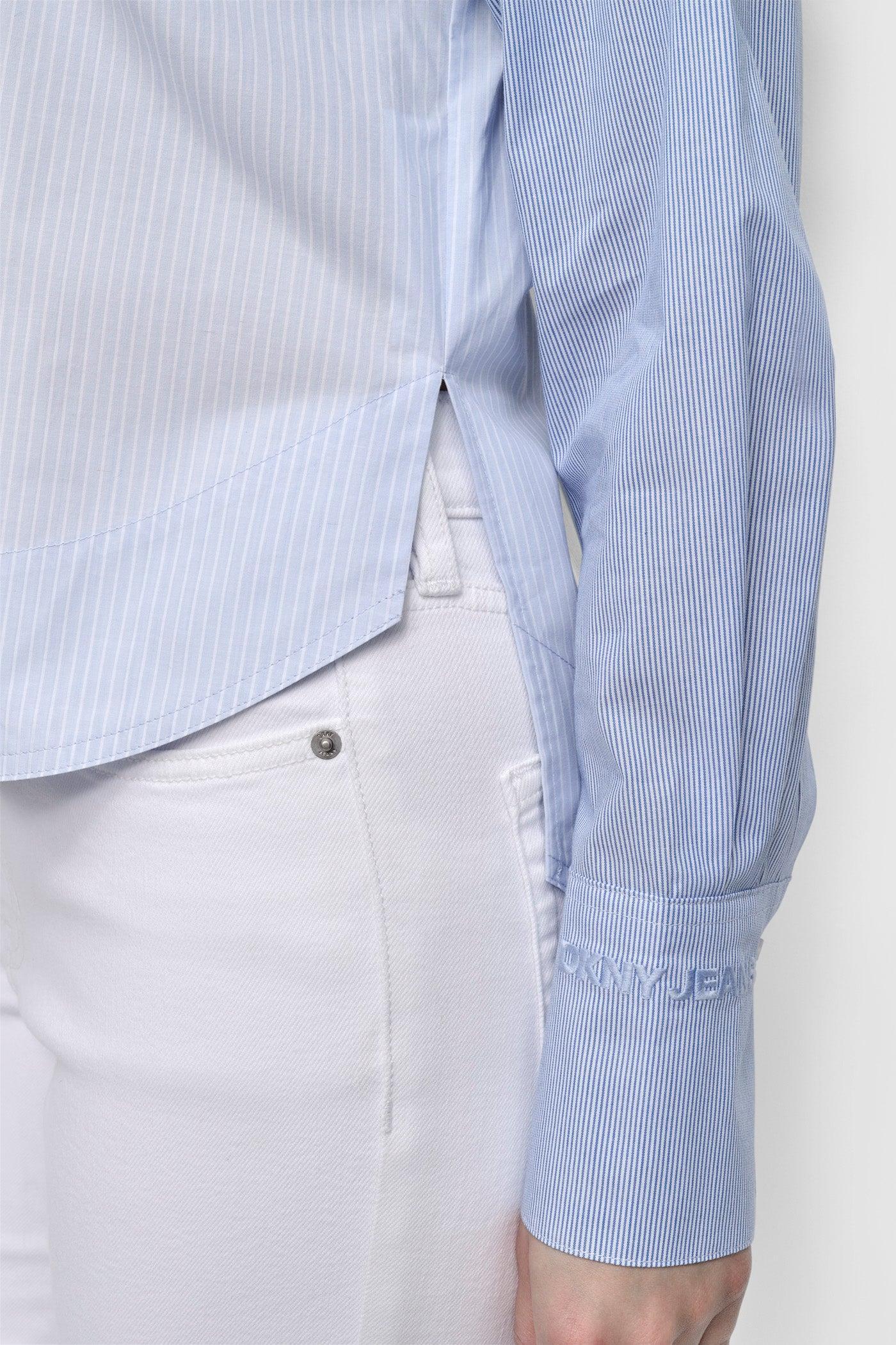 CROPPED LONG SLEEVE BUTTON FRONT SHIRT WITH MIXED STRIPE Product Image