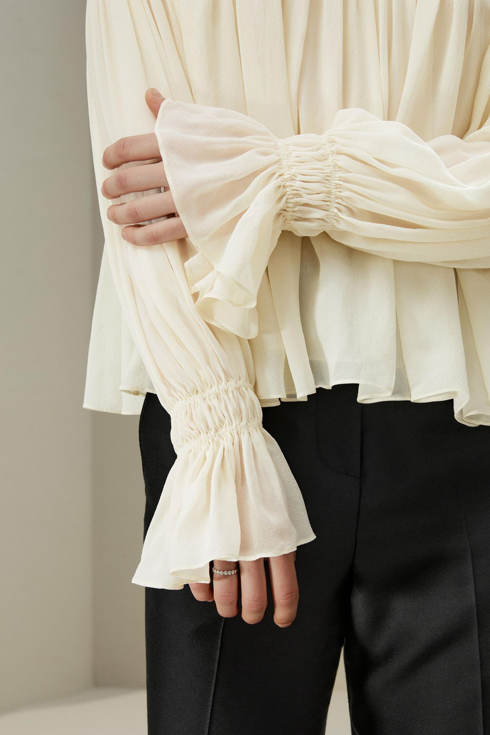 Sheer-shoulder Ruffle Shirt Product Image