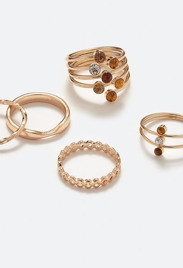 Gaia Delicate Glass Stones Wraparound Mixed Rings Pack Product Image