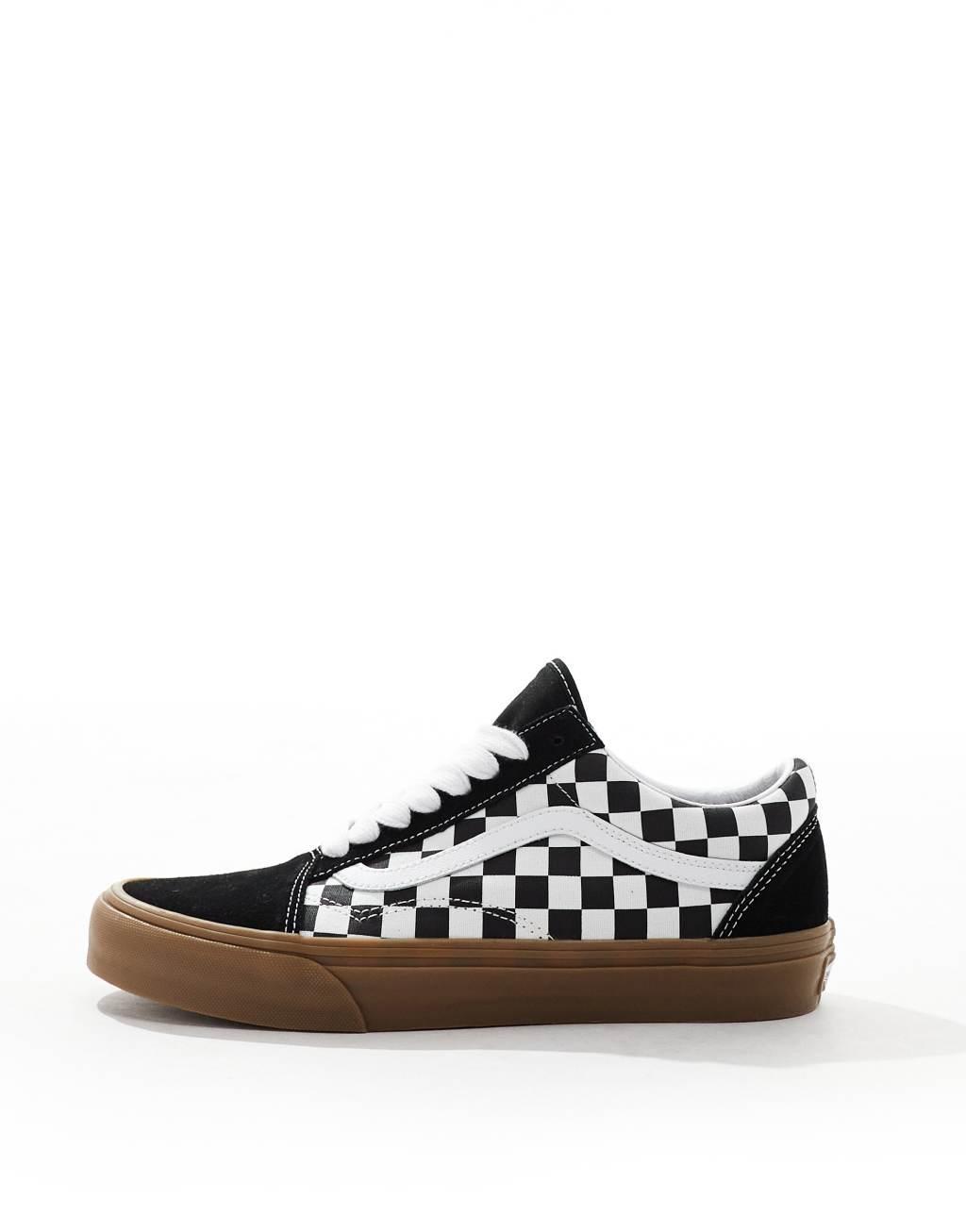 Vans Old Skool rubber sole sneakers in black and white checkerboard print Product Image