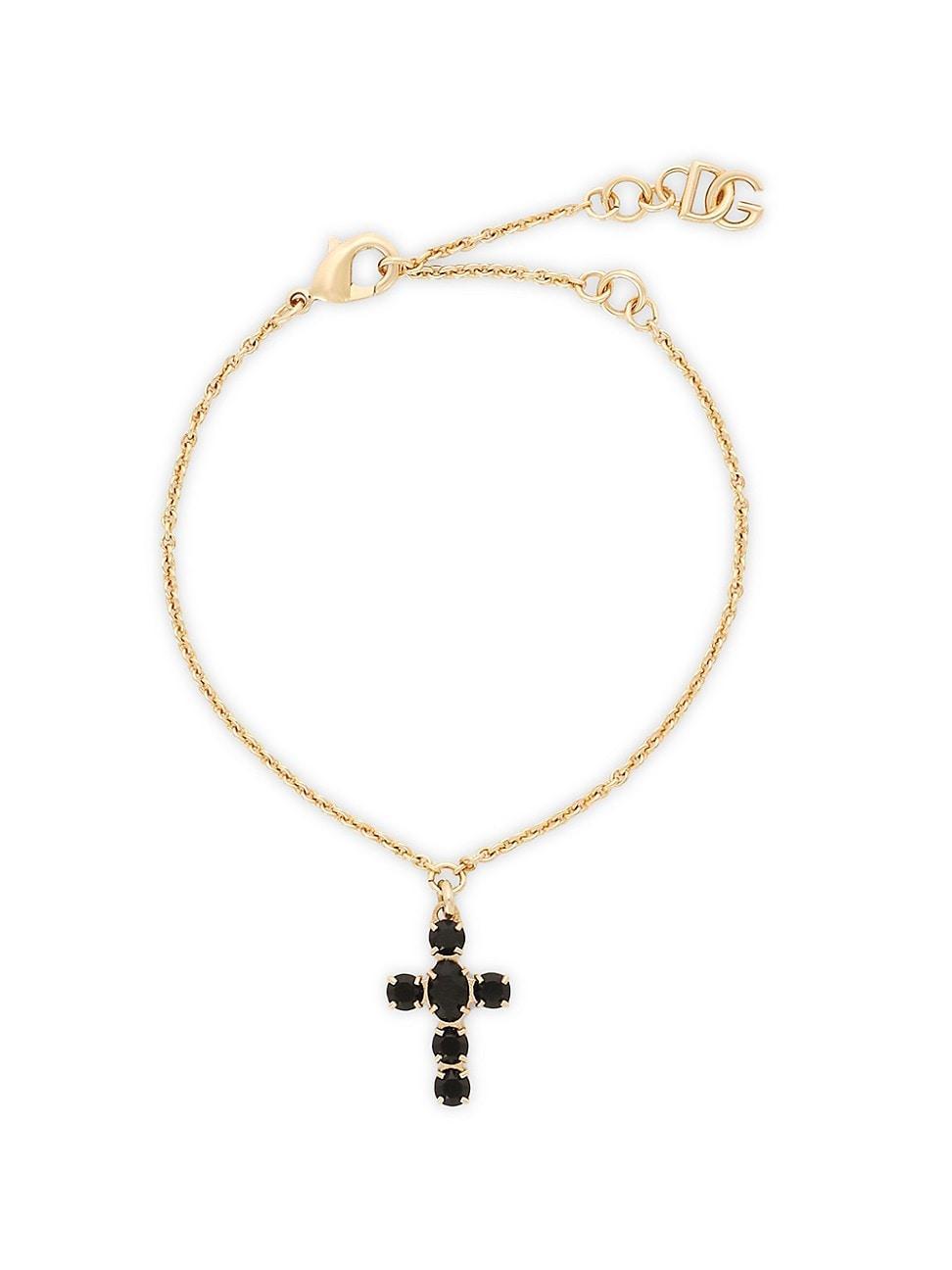 Womens Brass & Glass Crystal Cross Bracelet Product Image