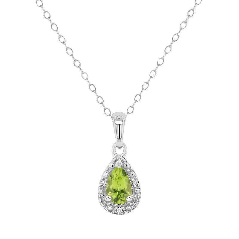 Celebration Gems Sterling Silver Pear Shaped Diamond Accent Frame Pendant Necklace, Womens Peridot Product Image