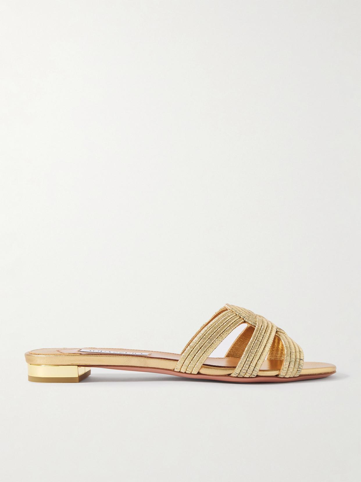 Felix Cutout Metallic Leather Slides In Gold Product Image