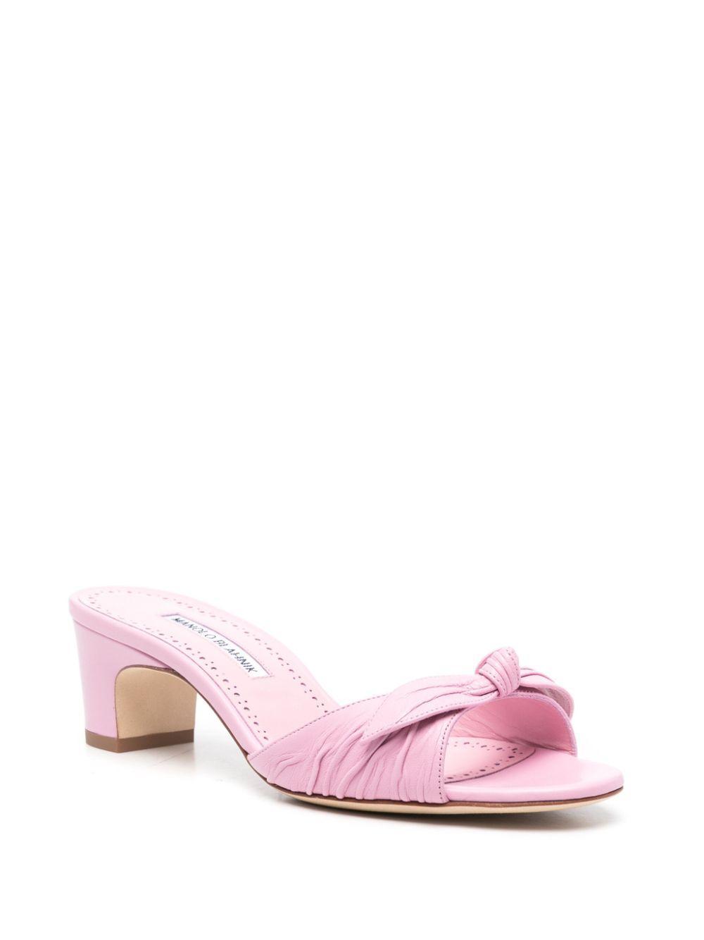 MANOLO BLAHNIK Lolloso Bow-detail Leather Mules In Pink Product Image