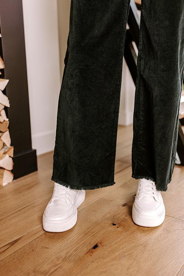 The Madelyn High Waist Corduroy Pants in Hunter Green Product Image