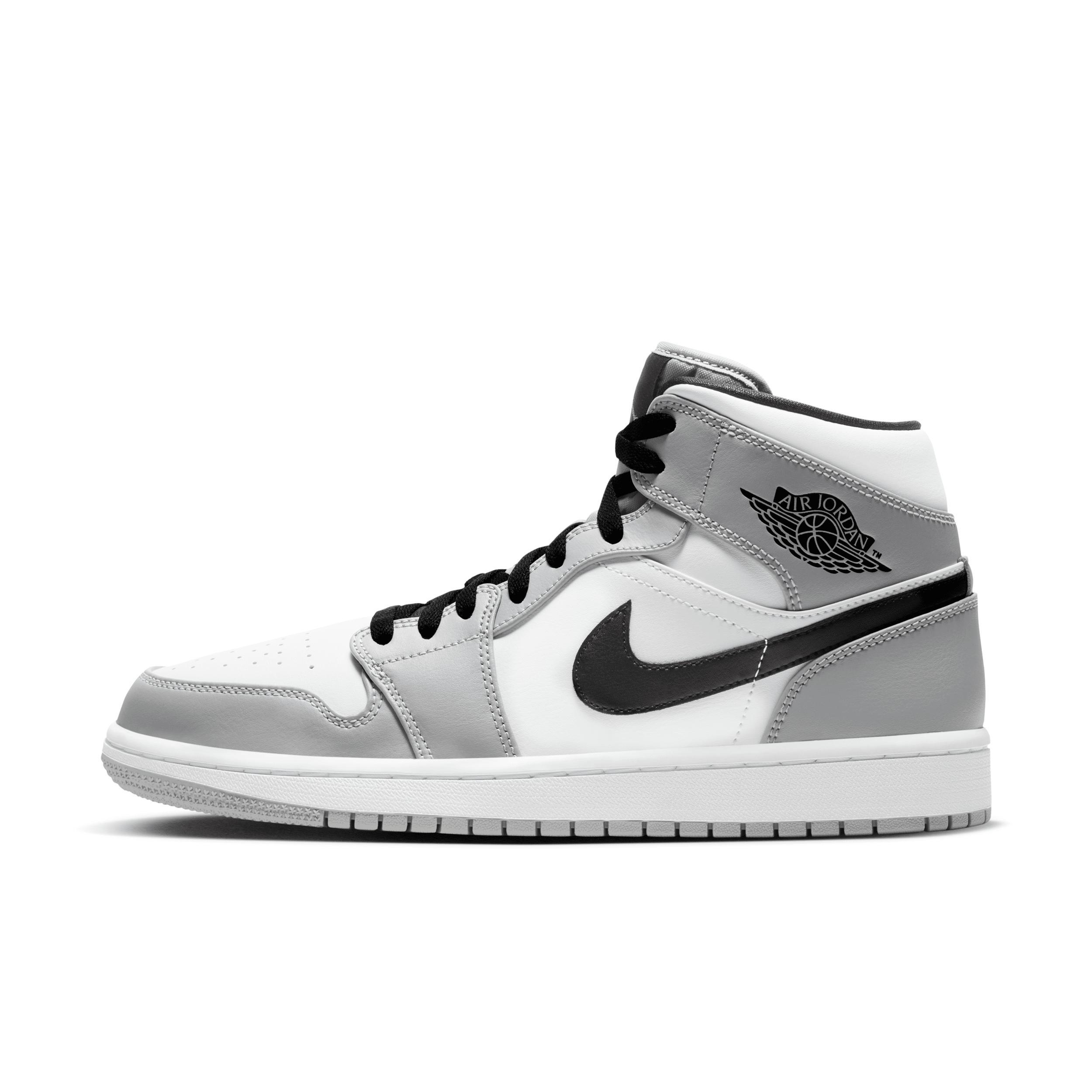 Jordan Mens AJ 1 Mid - Basketball Shoes Light Smoke Grey/Black/White Product Image