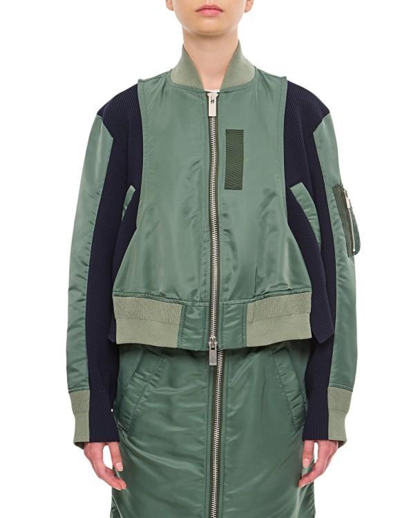 SACAI Nylon Twill X Knit Blouson In Green Product Image