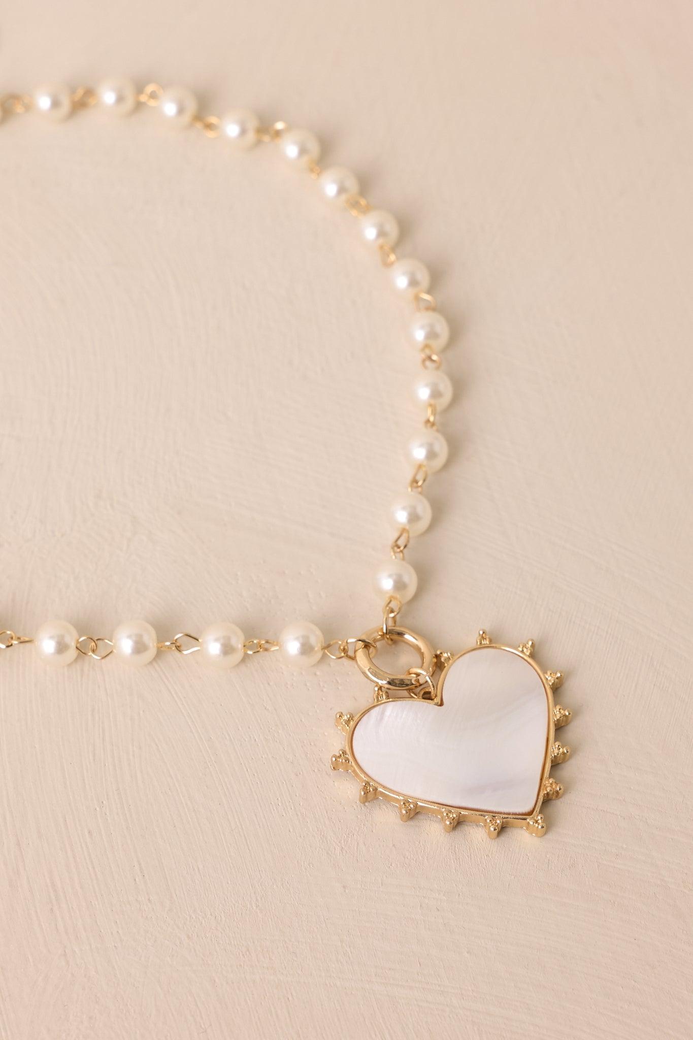 Close To Me Ivory Pearl Heart Pendant Necklace Product Image