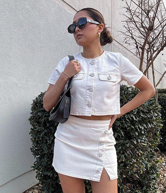 GB Woven Denim Coordinating Pearl Button Top Product Image