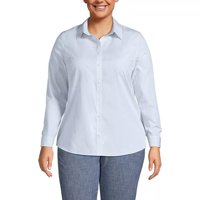 Plus Size Lands' End Wrinkle-Free No Iron Button-Front Shirt, Women's, Size: 16 W, Black Dual Stripe Product Image