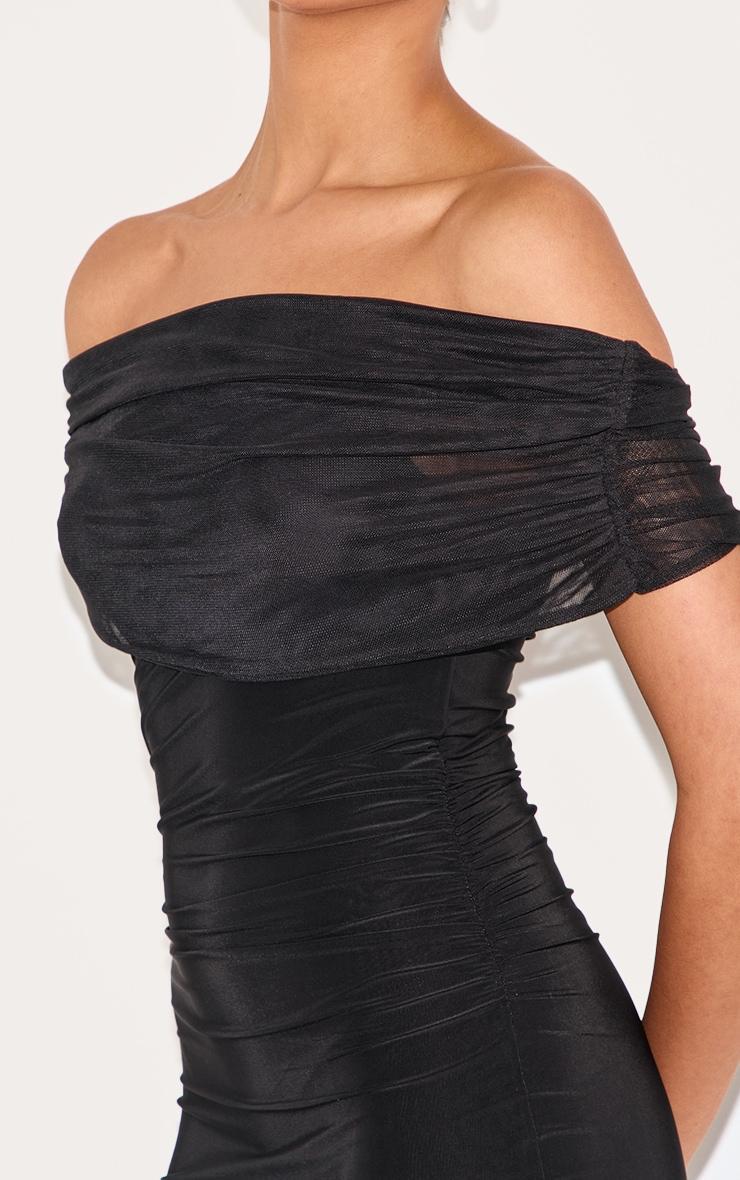 Black Double Layer Slinky Mesh Overlay Maxi Dress Product Image