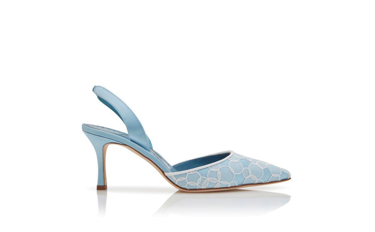 CAROLYNE 70 Blue Satin Slingback Pumps Product Image