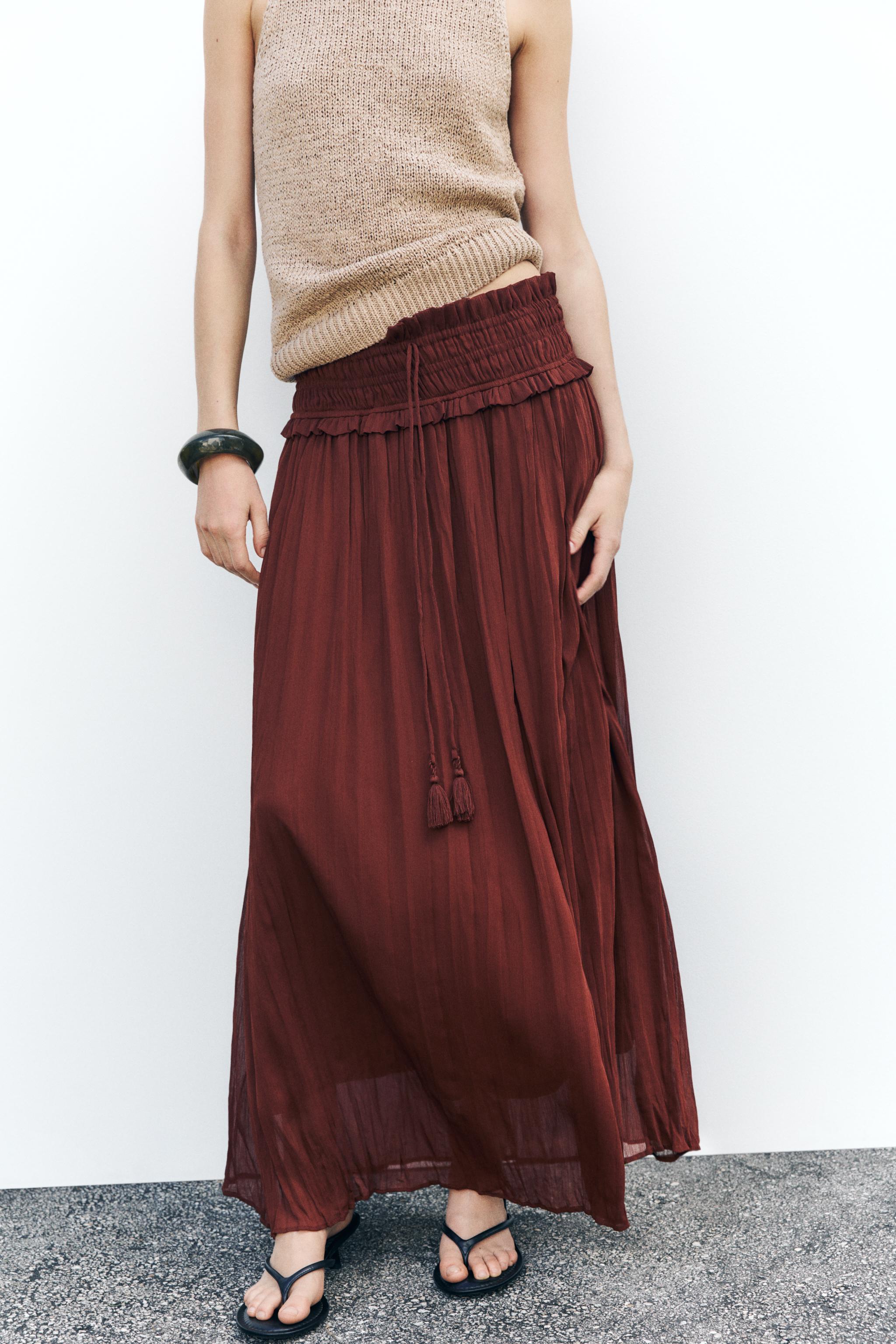 WIDE ELASTIC WAISTBAND MIDI SKIRT Product Image