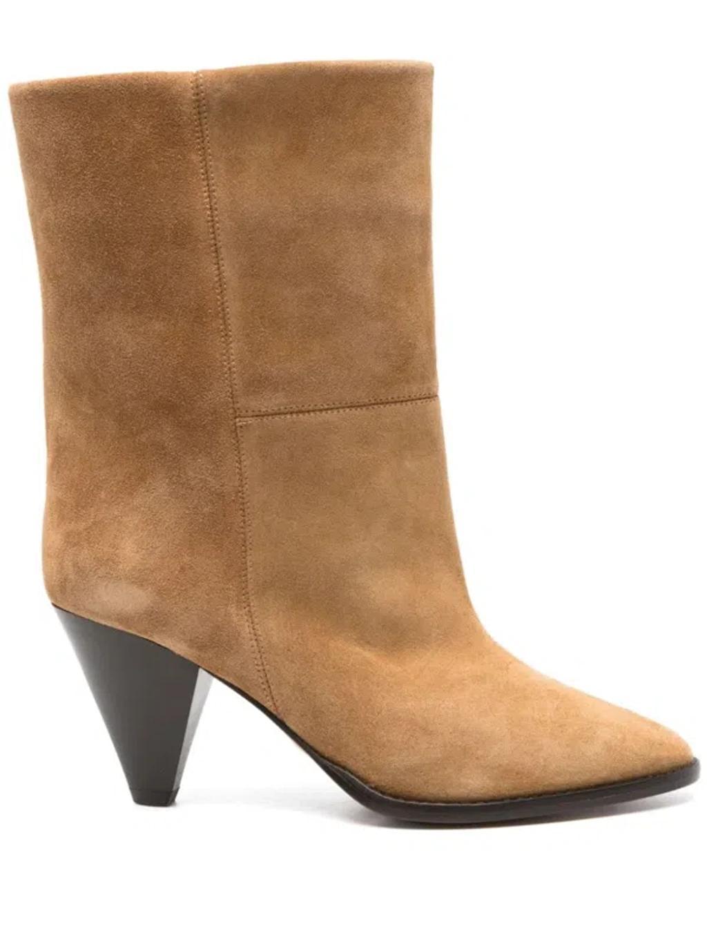 ISABEL MARANT Suede Leather Mid Cone Heel Boots In Brown Product Image