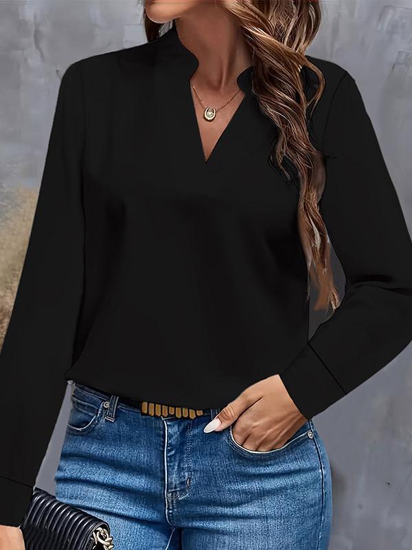 Long Sleeves Loose Solid Color Stand Collar Blouses&Shirts Tops Product Image