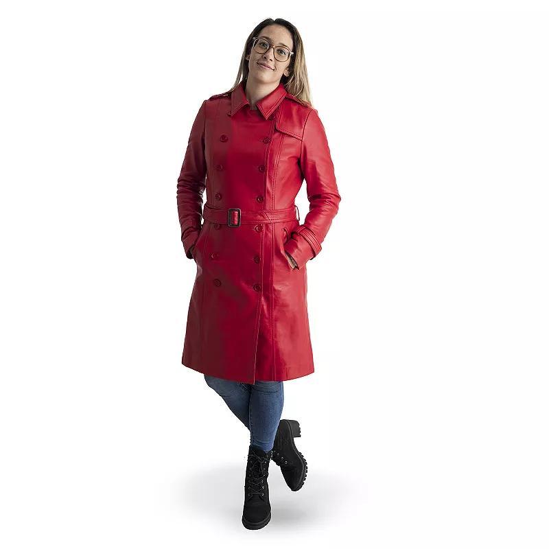 Womens Whet Blu Ashley Leather Trench Coat Red Red Product Image