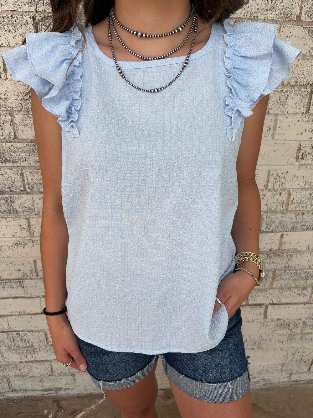 Textured Bow Frilled Butterfly Sleeve Blouse-3 Colors Product Image