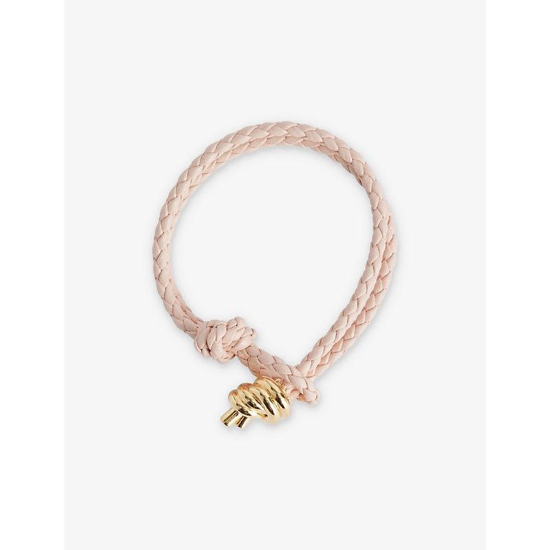 BOTTEGA VENETA Womens Chain-knot 18ct Yellow Gold-plated Sterling-silver Braided Leather Bracelet Cameo Product Image