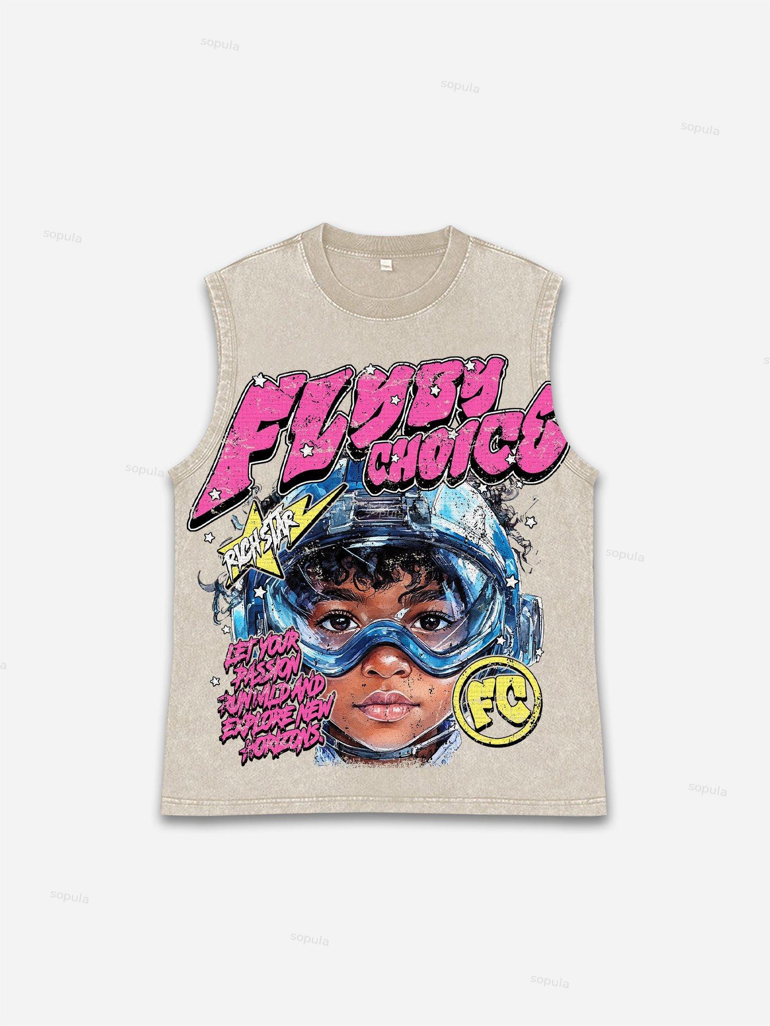 Fly By Choice Graphic Print Washed Tank Top Product Image