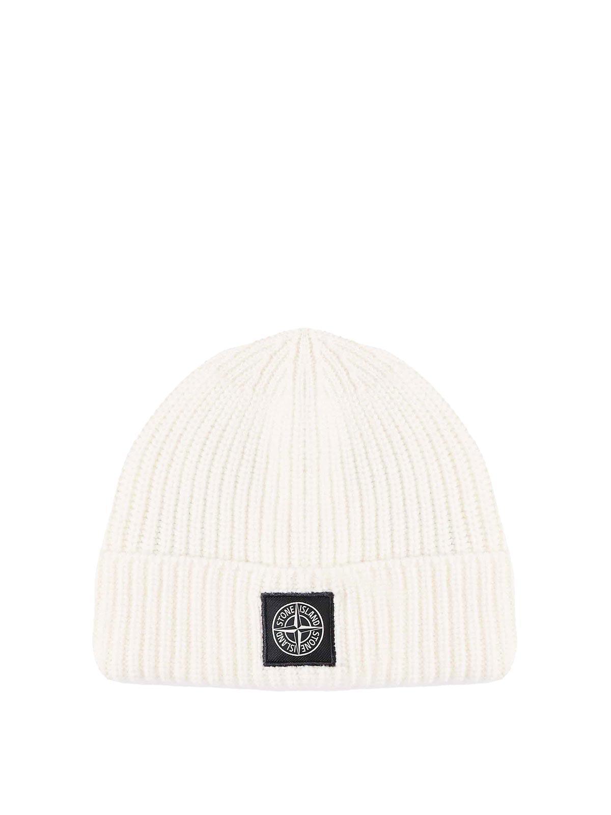 STONE ISLAND Beanie In Virgin Wool In White Product Image