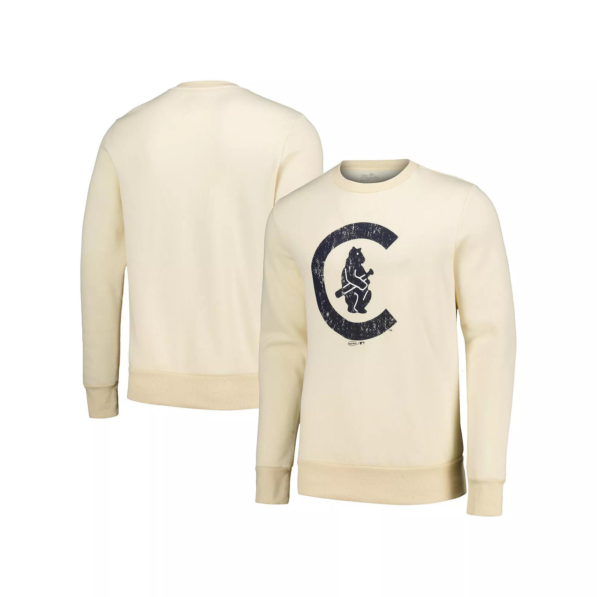 Men's Majestic Threads Oatmeal Chicago Cubs Fleece Pullover Sweatshirt, Size: XL, Team Product Image